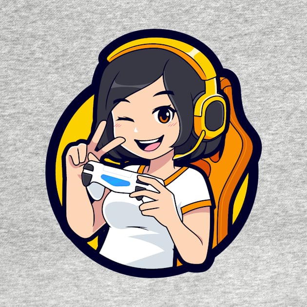 Cute Girl winking eye with headphones and showing victory by Rivas Teepub Store